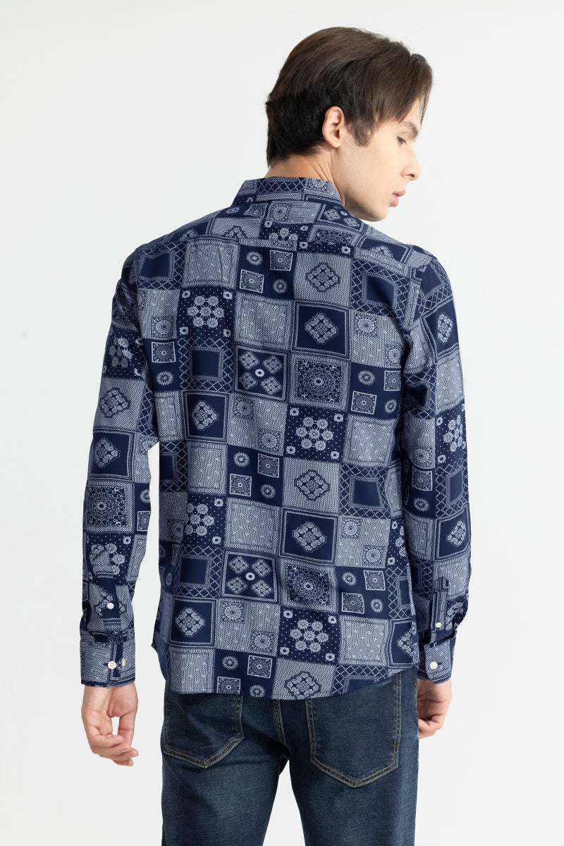 Vector Motif Printed Navy Shirt