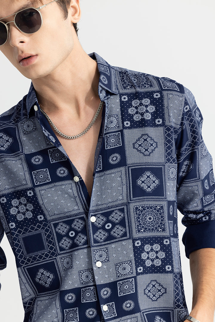 Vector Motif Printed Navy Shirt