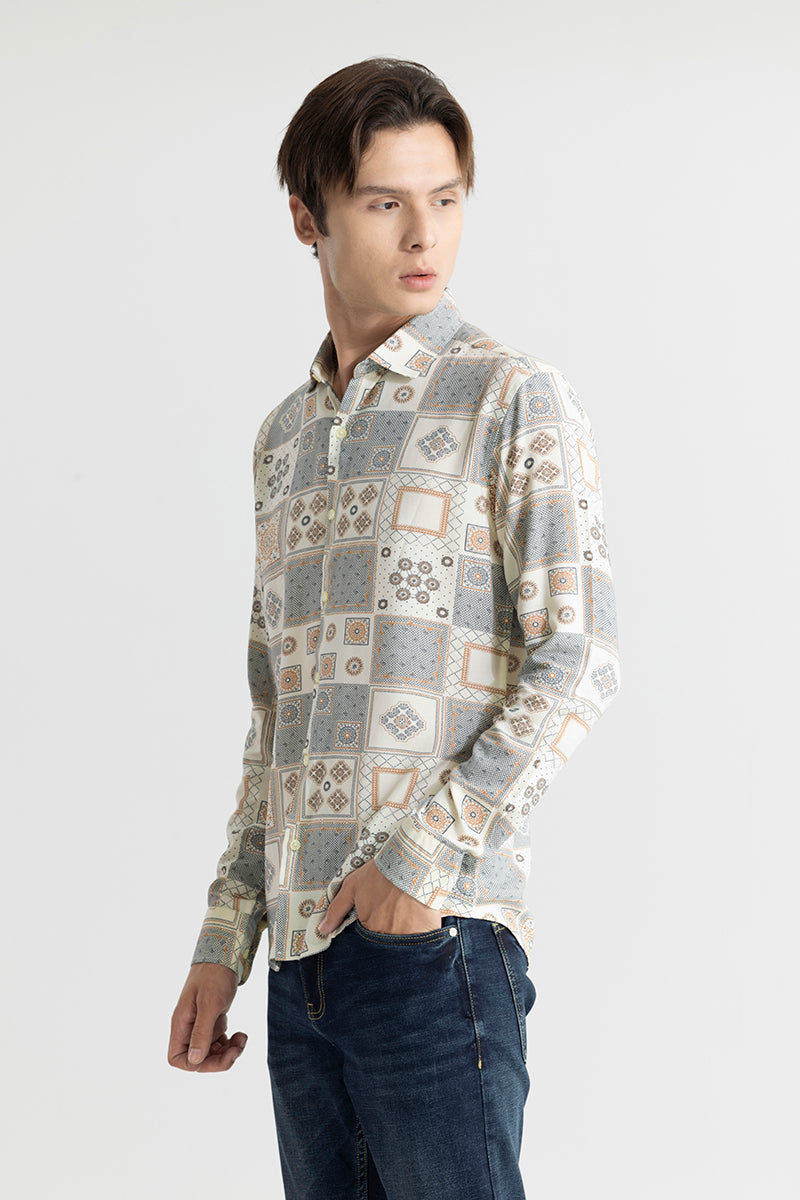 Vector Motif Printed White Shirt