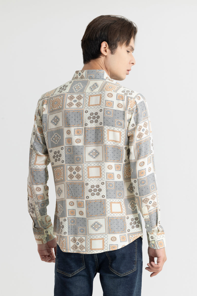 Vector Motif Printed White Shirt