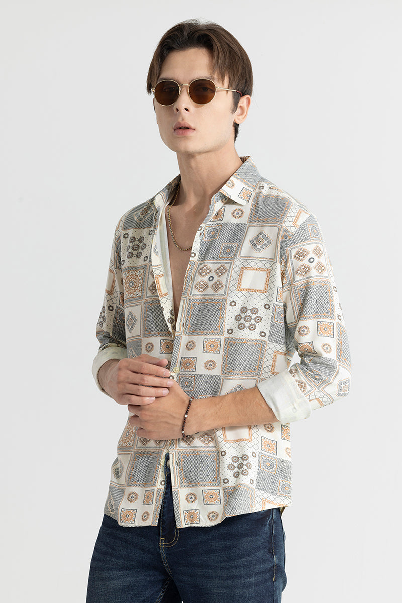 Vector Motif Printed White Shirt