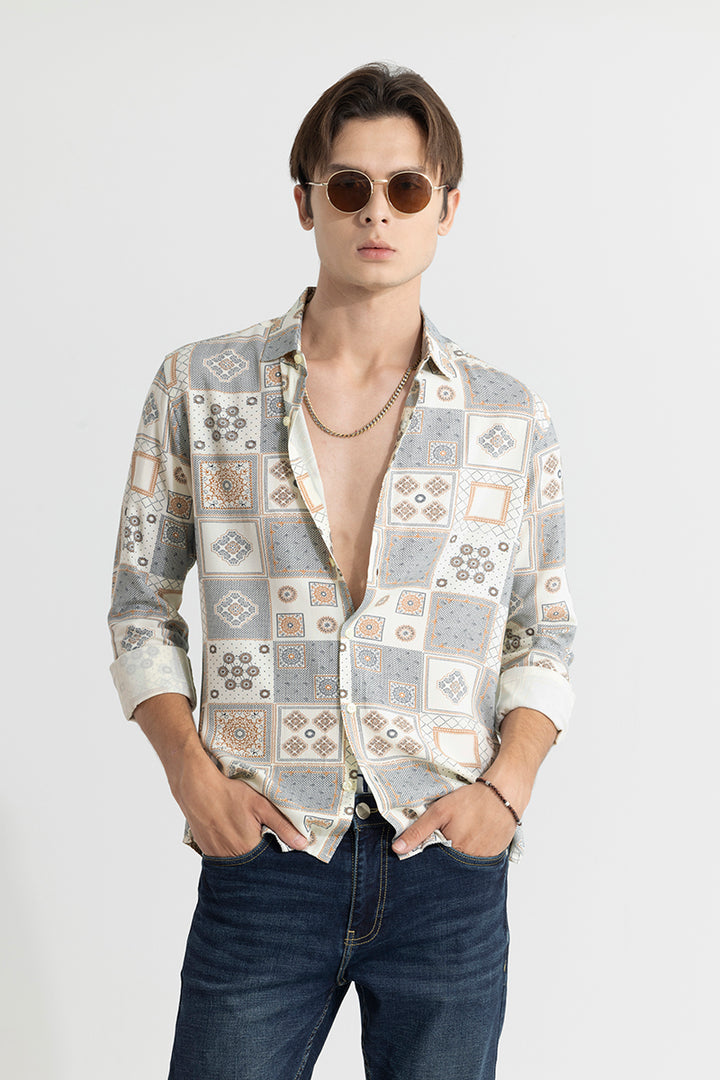 Vector Motif Printed White Shirt