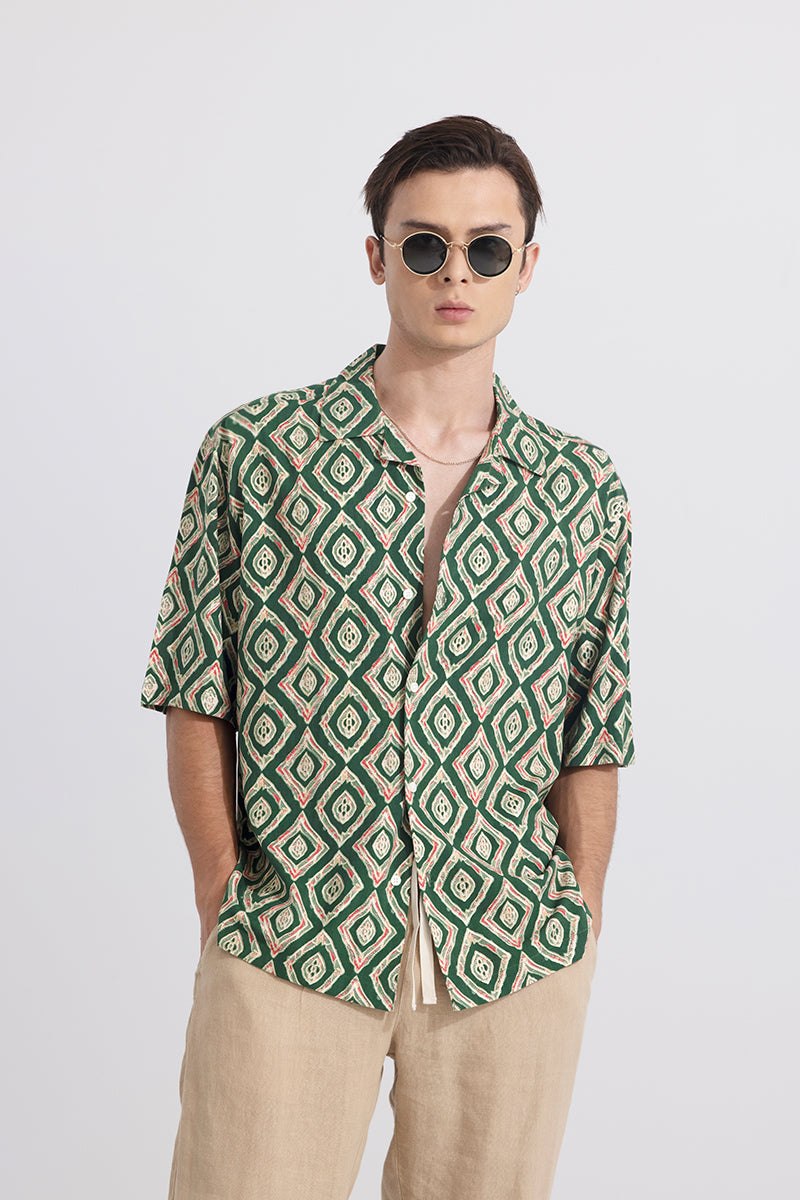 Buy Men's Diamond Motif Green Oversized Shirt Online | SNITCH