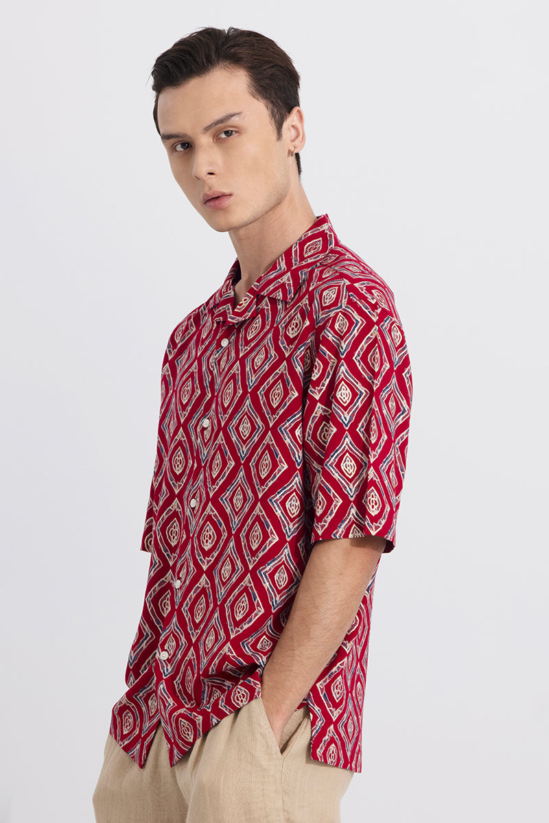 Buy Men's Diamond Motif Red Oversized Shirt Online | SNITCH