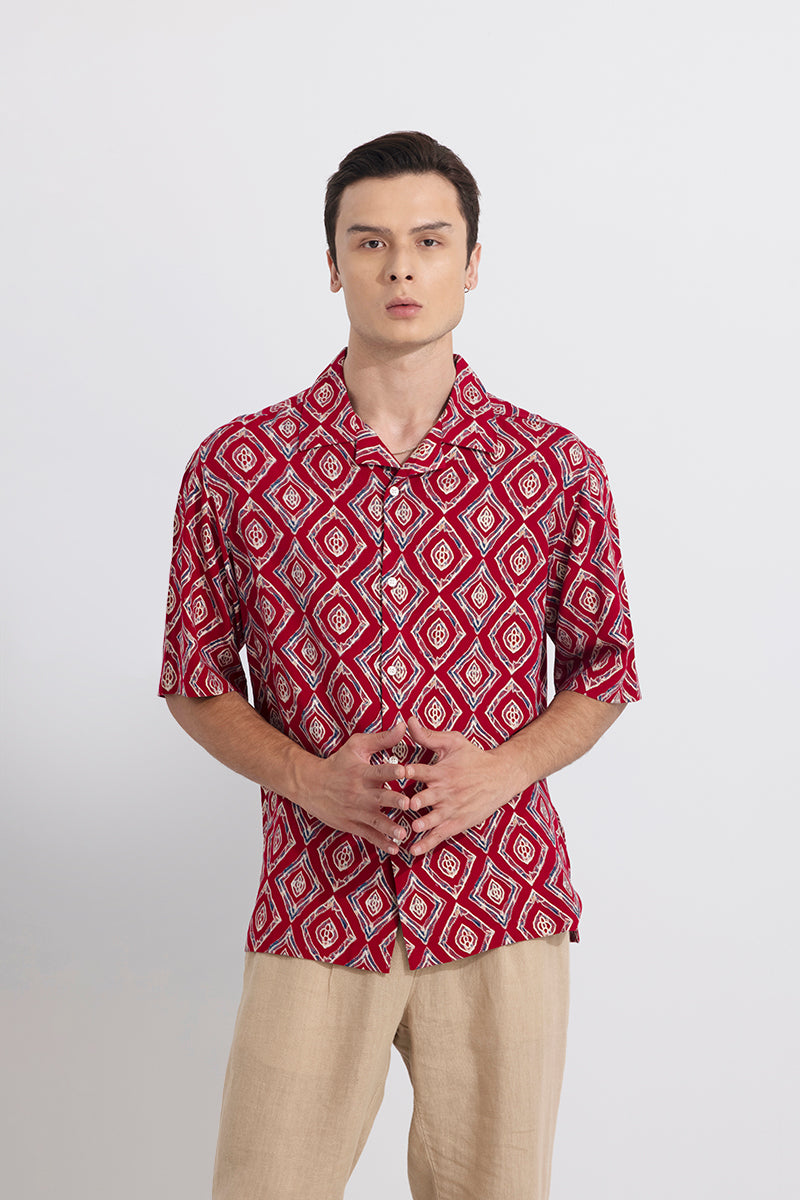 Diamond Motif Red Oversized Shirt