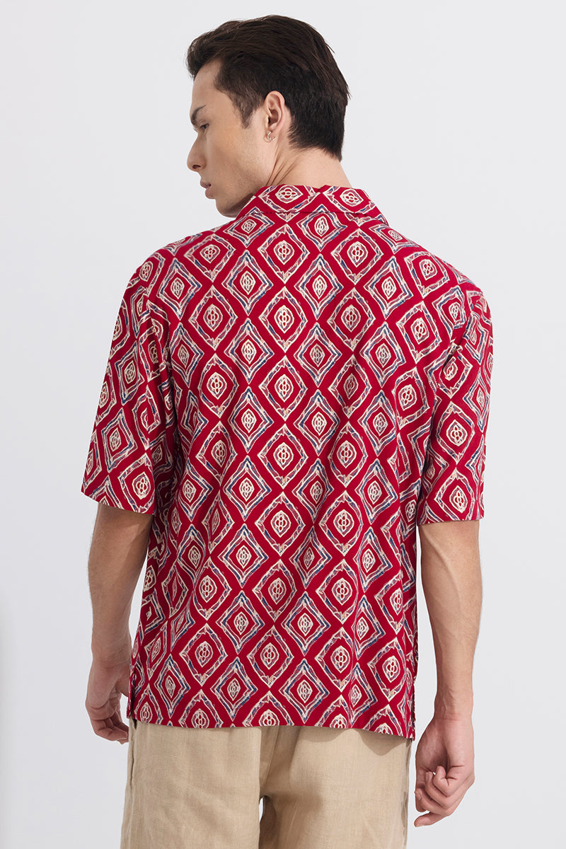 Buy Men's Diamond Motif Red Oversized Shirt Online | SNITCH