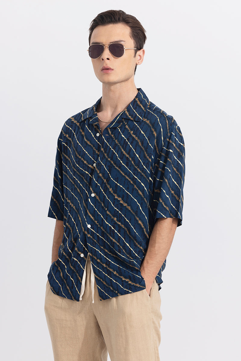 Buy Men's Solace Silken Navy Blue Oversized Shirt Online | SNITCH