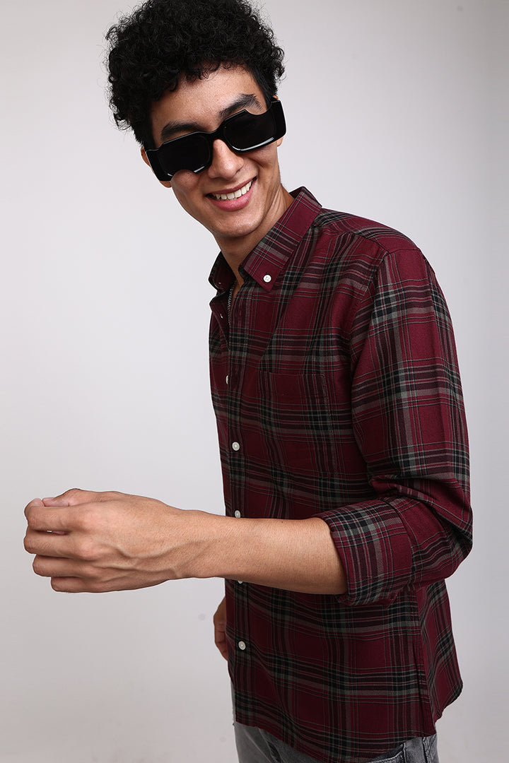 Quirky Checks Dark Red Shirt