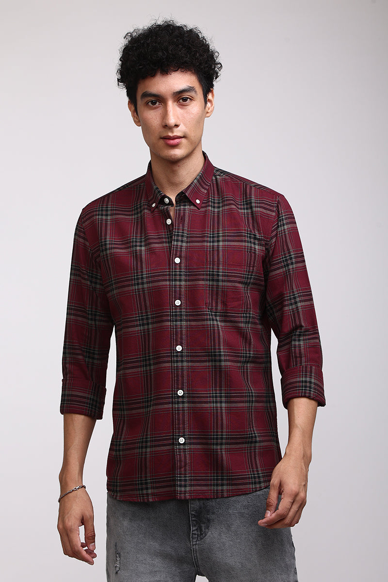 Quirky Checks Dark Red Shirt