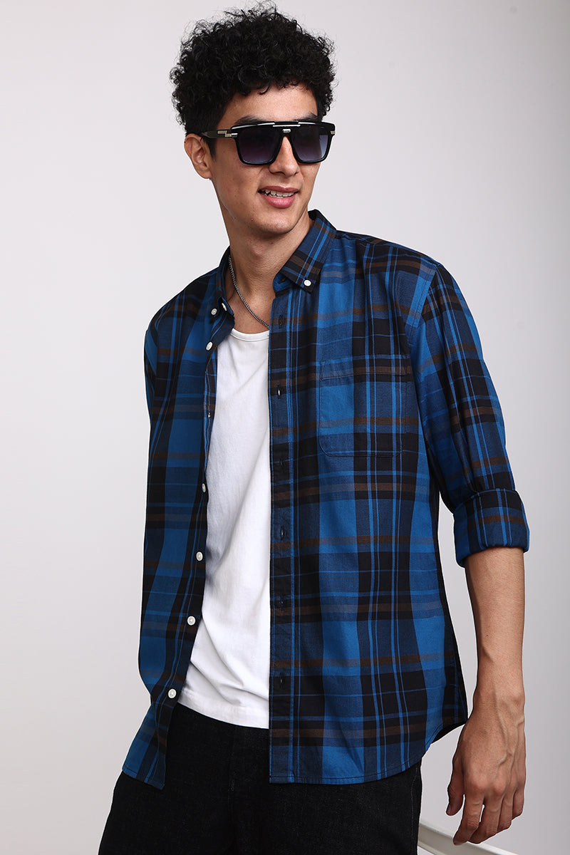 Quirky Checks Azure Blue Shirt