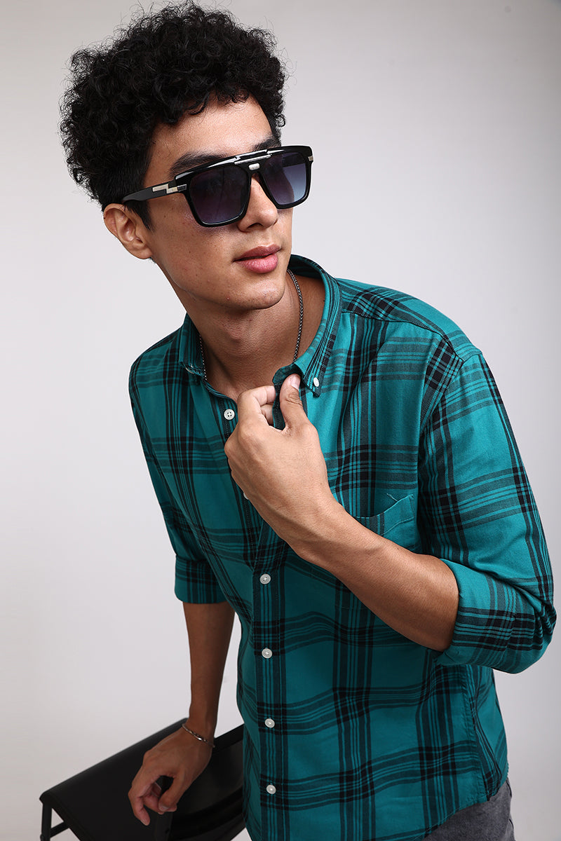 Quirky Checks Teal Green Shirt