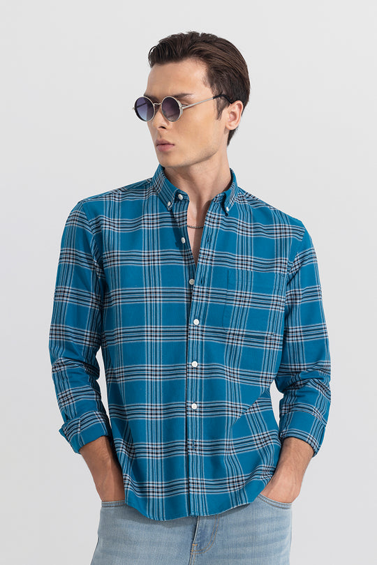 Buy Men's Nomad's Check Blue Shirt Online | SNITCH