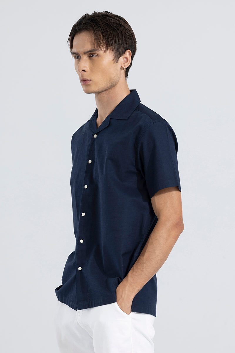 Buy Men's Cambric Linen Navy Shirt Online | SNITCH