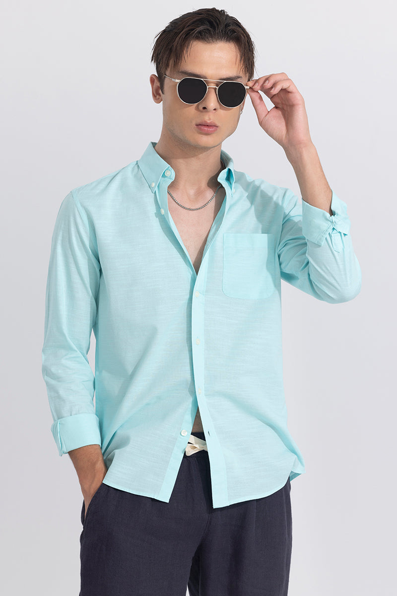 Buy Men's Linen Blend Blue Shirt Online | SNITCH