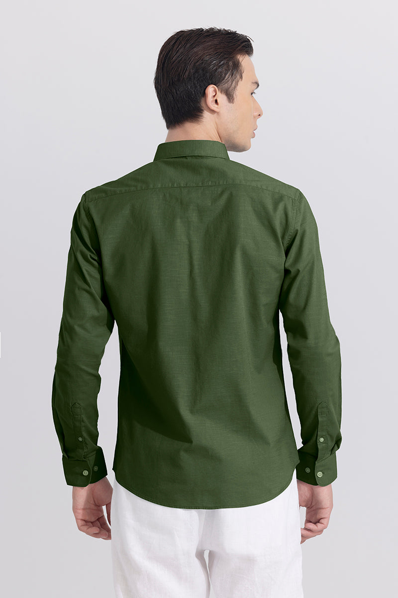 Buy Men's Linen Blend Olive Shirt Online | SNITCH