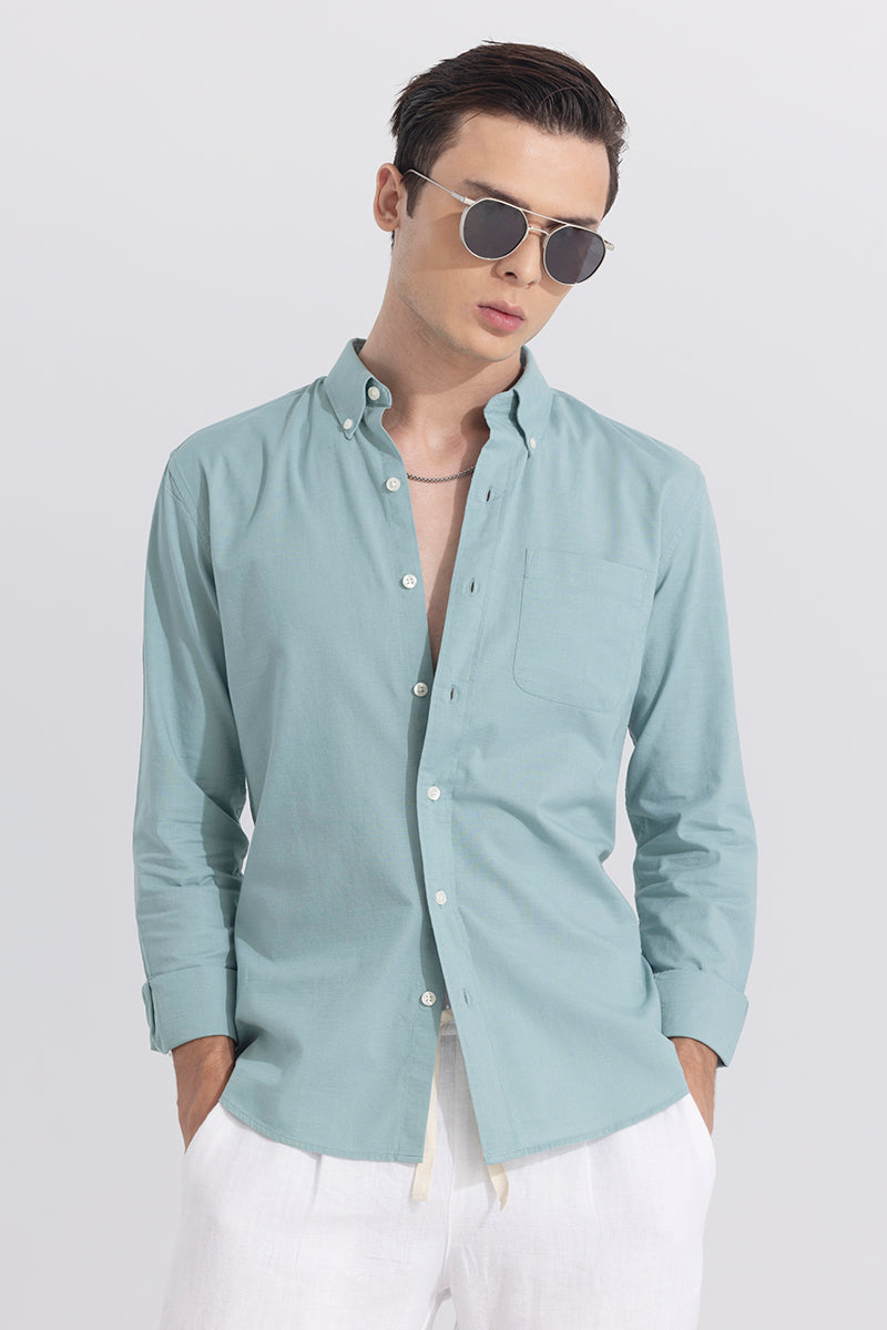 Buy Men's Linen Blend Pastel Green Shirt Online | SNITCH