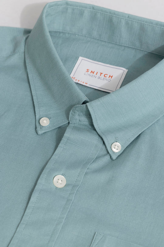 Buy Men's Linen Blend Pastel Green Shirt Online | SNITCH