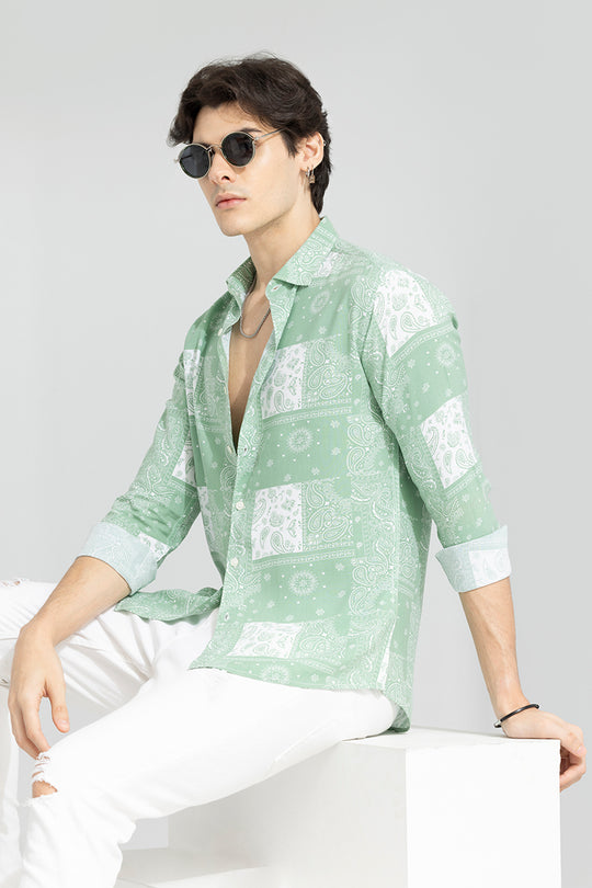 Buy Men's Persian Motif Green Shirt Online | SNITCH