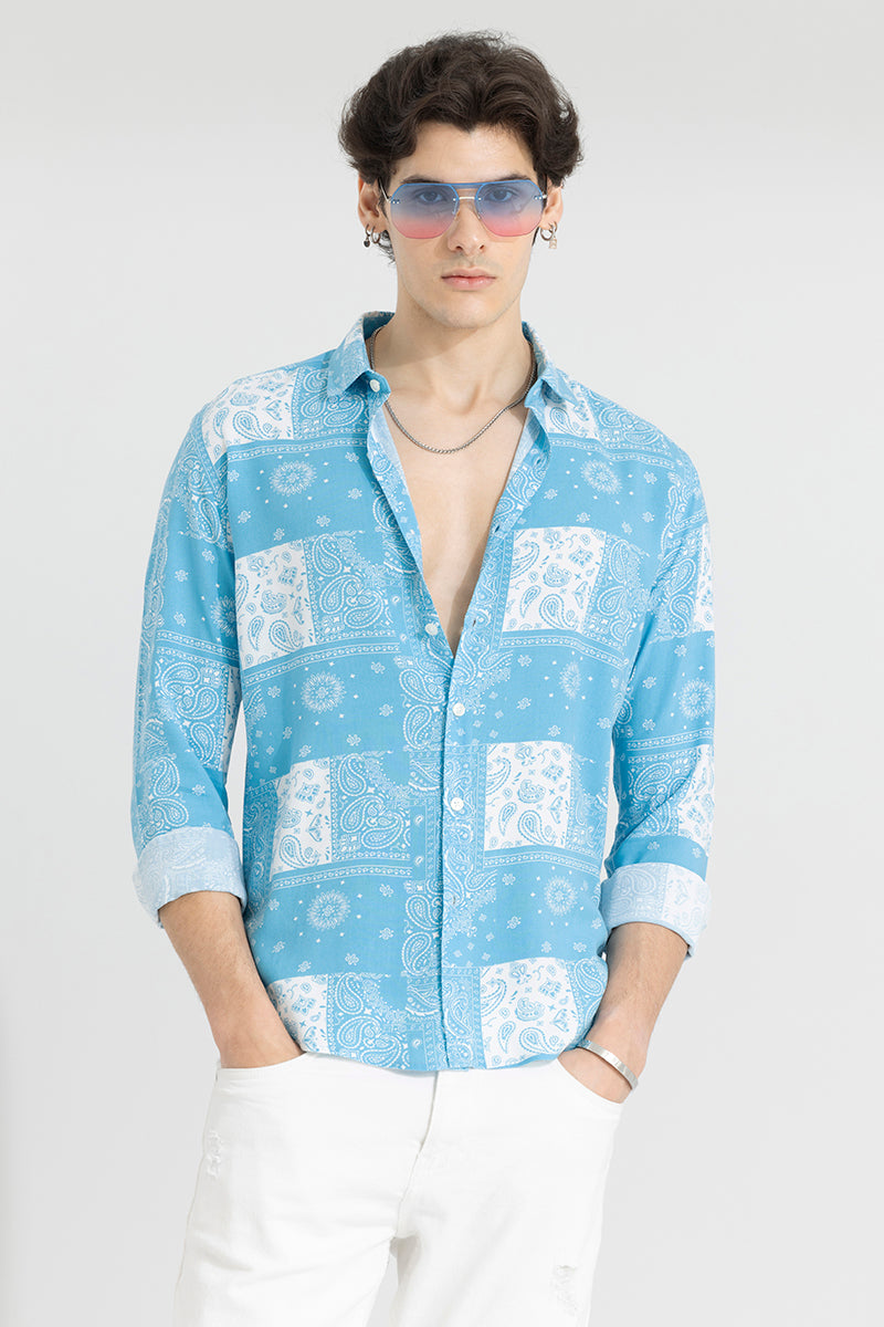 Buy Men's Persian Motif Blue Shirt Online | SNITCH