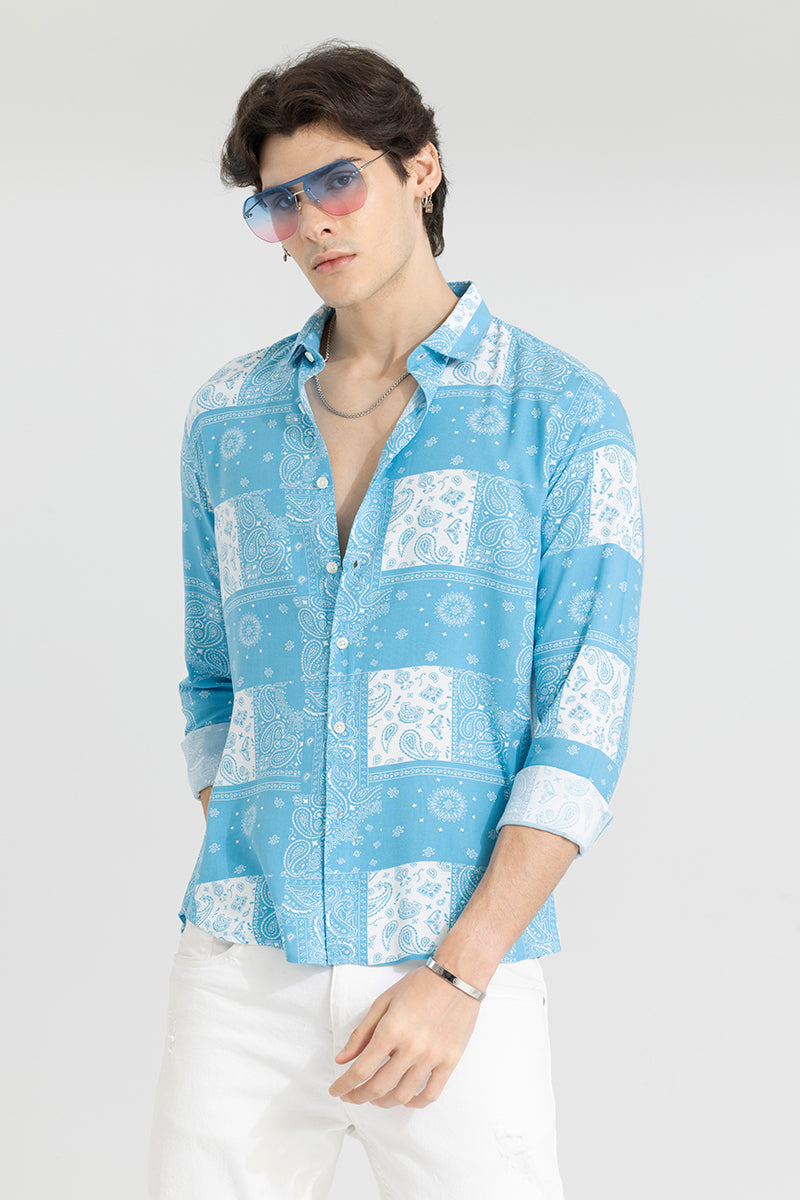 Buy Men's Persian Motif Blue Shirt Online | SNITCH