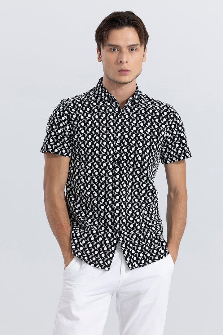 Snow Leaf Black Embroidery Shirt