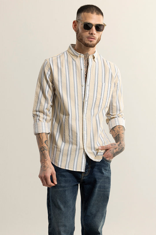 Buy Men's Metro Stripe Yellow Seersucker Shirt Online | SNITCH