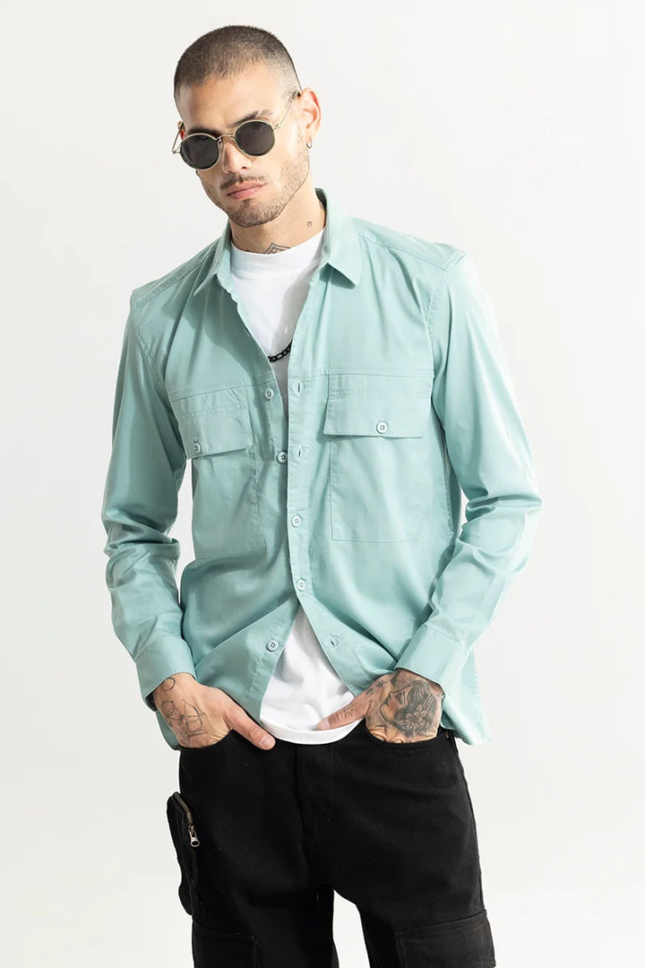 Basic Double Pocket Green Shirt