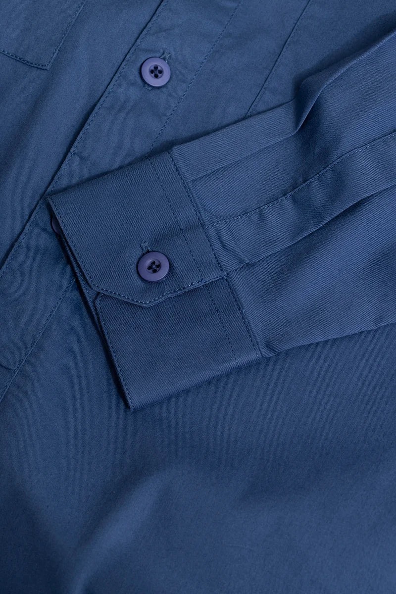 Basic Double Pocket Blue Shirt