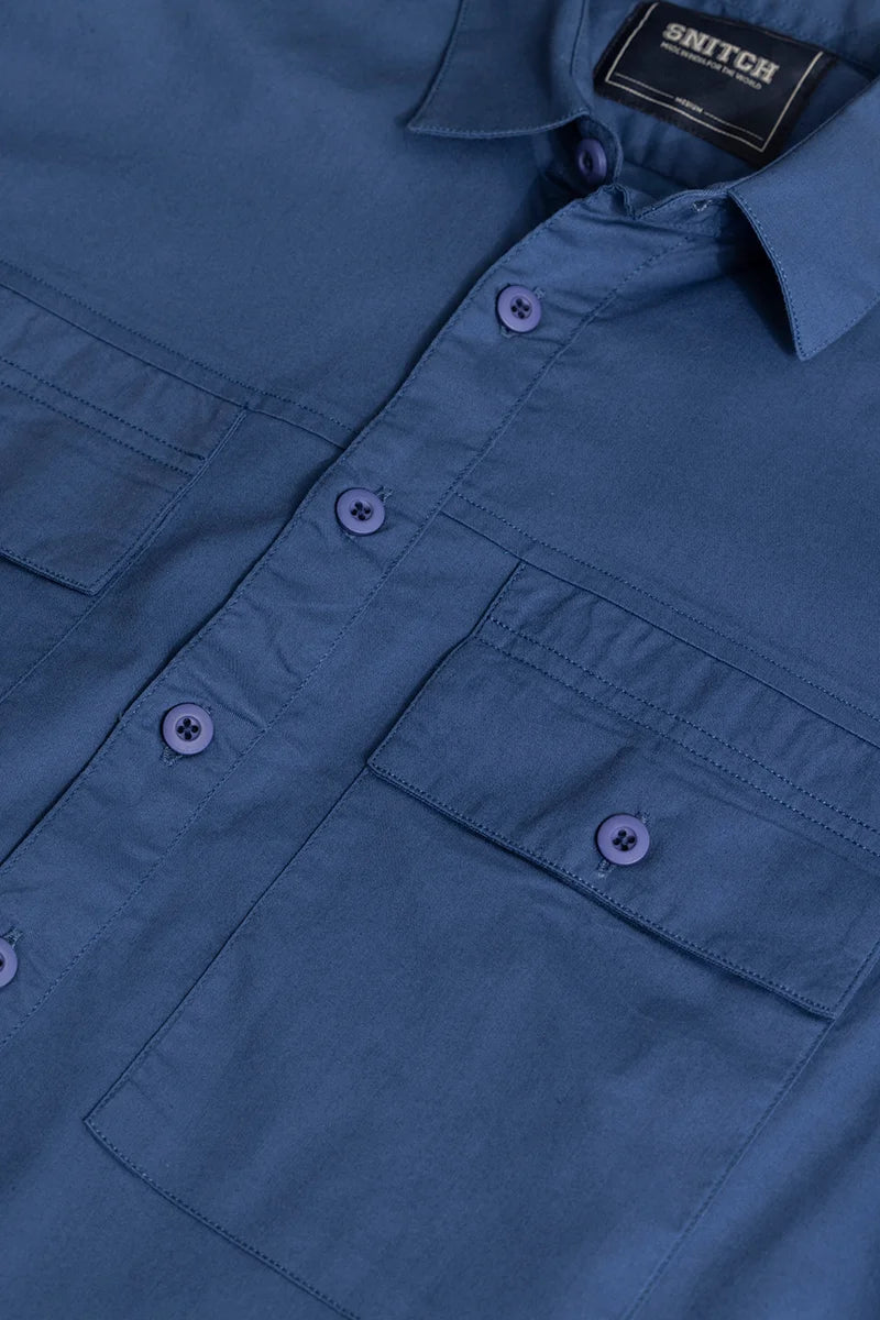 Basic Double Pocket Blue Shirt