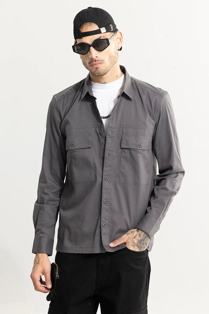 Basic Double Pocket Grey Shirt