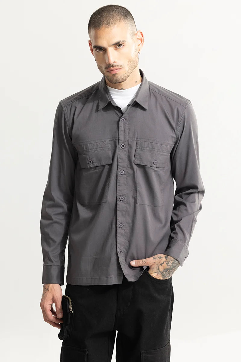 Basic Double Pocket Grey Shirt