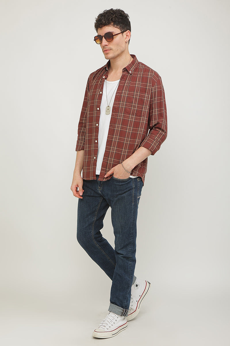 Static Checks Rust Brown Shirt