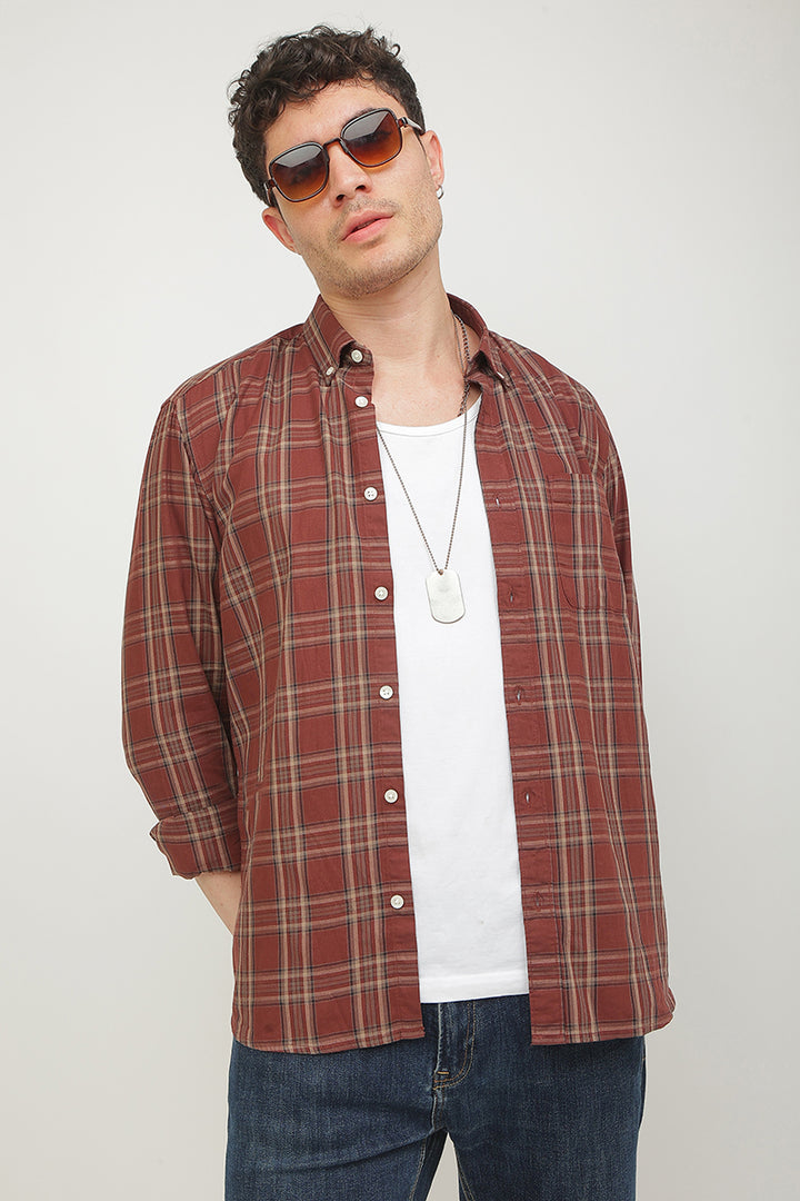 Static Checks Rust Brown Shirt