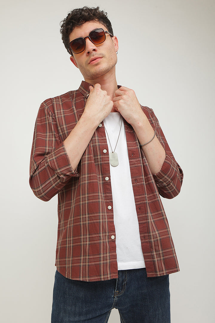 Static Checks Rust Brown Shirt