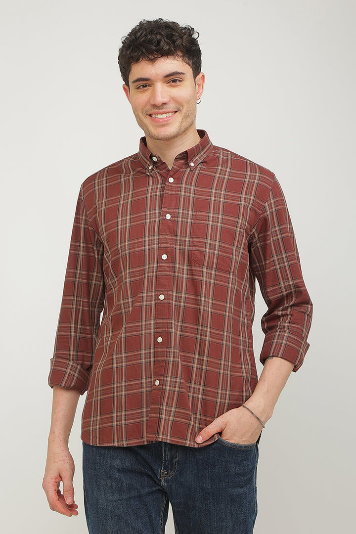 Static Checks Rust Brown Shirt