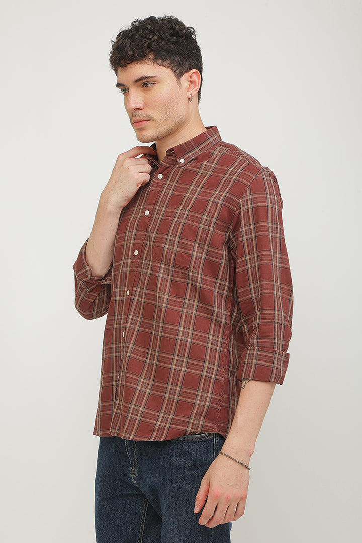 Static Checks Rust Brown Shirt