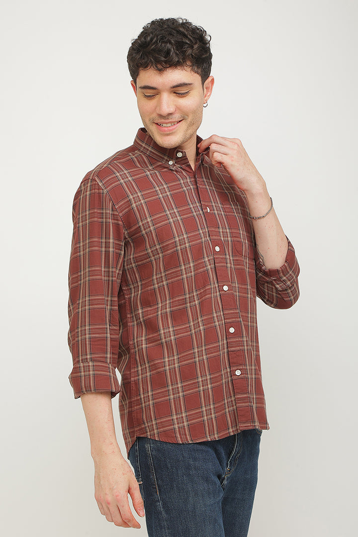 Static Checks Rust Brown Shirt