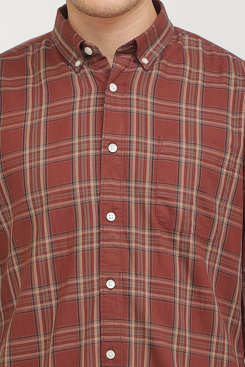 Static Checks Rust Brown Shirt