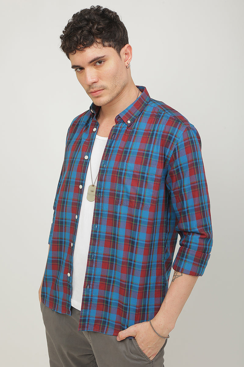 Buy Men's Static Checks Cyan Blue Shirt Online | SNITCH