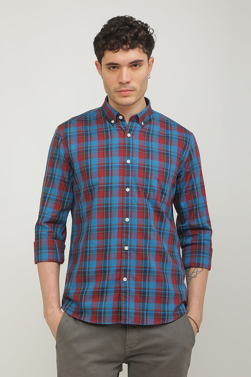 Buy Men's Static Checks Cyan Blue Shirt Online | SNITCH