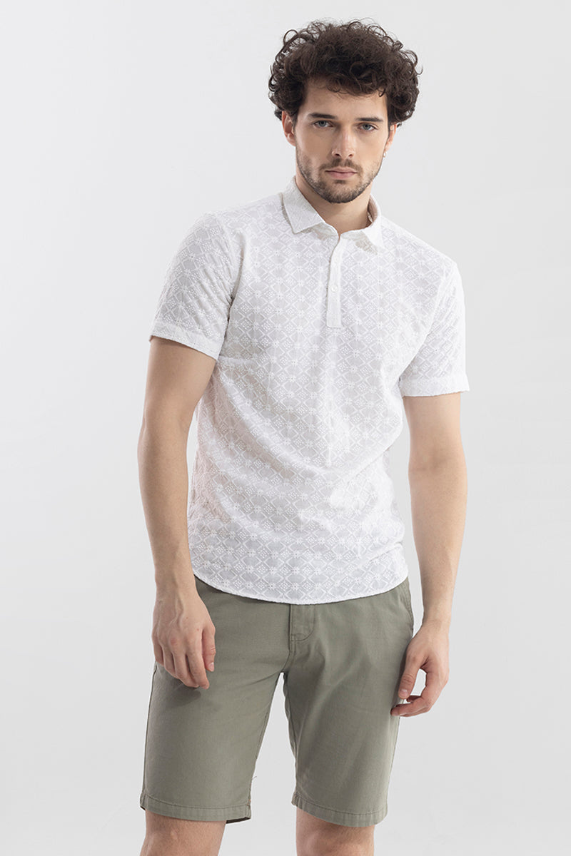 Diamond Quad White Polo T-Shirt