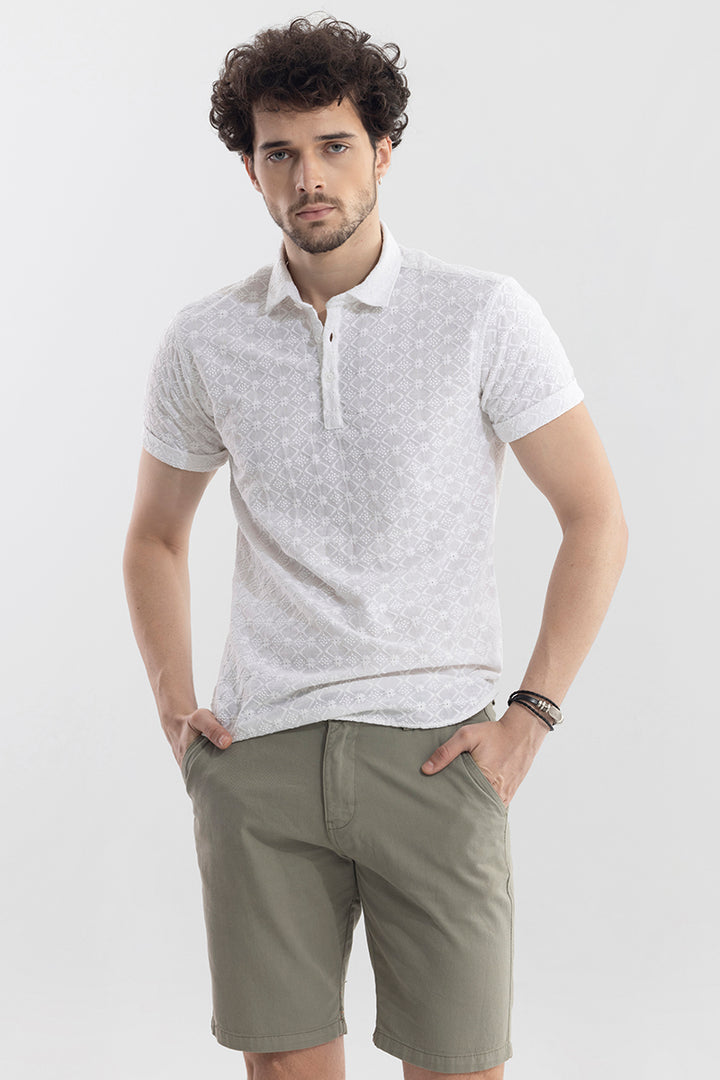 Diamond Quad White Polo T-Shirt