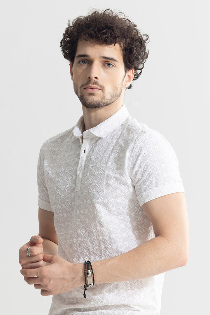 Diamond Quad White Polo T-Shirt