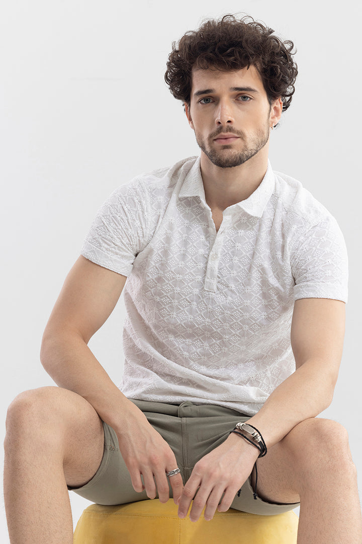 Diamond Quad White Polo T-Shirt