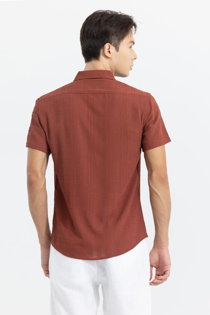 Bubble Line Brick Red Seer Sucker Shirt