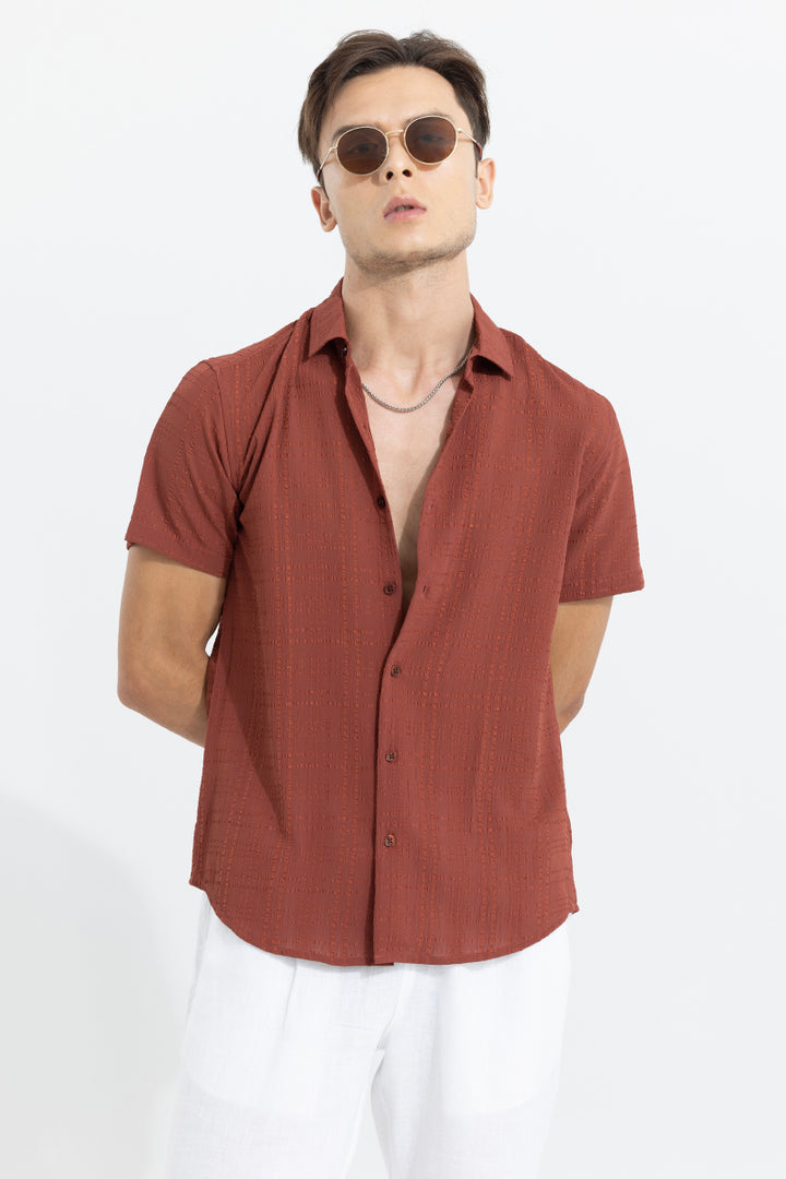 Bubble Line Brick Red Seer Sucker Shirt