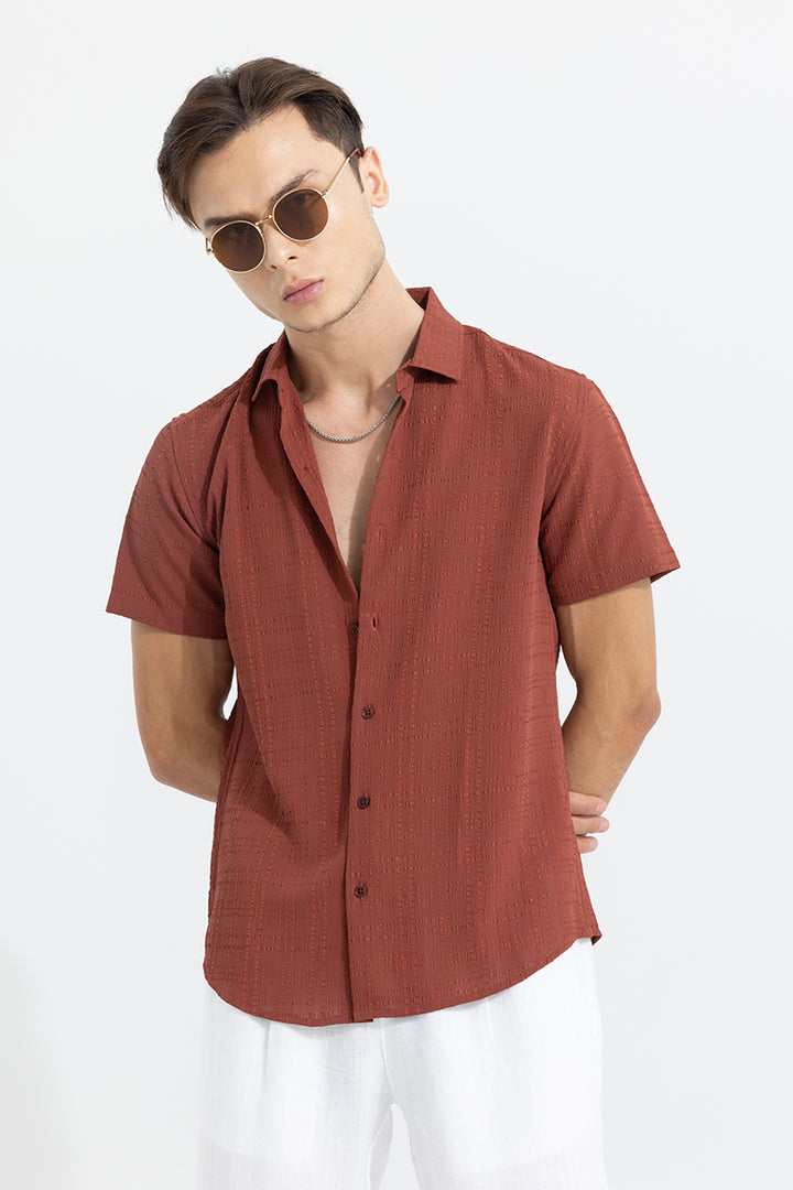 Bubble Line Brick Red Seer Sucker Shirt