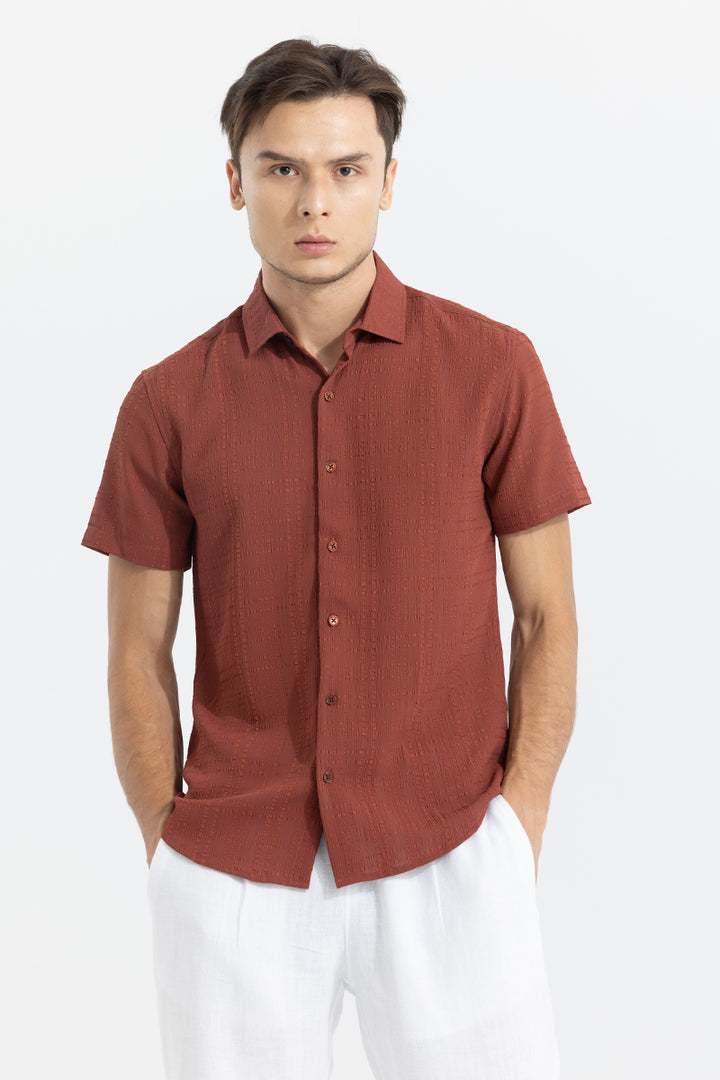 Bubble Line Brick Red Seer Sucker Shirt