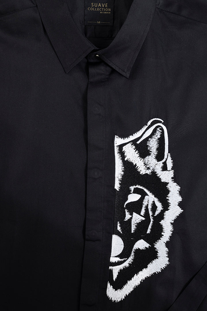 Wolf Embroidered Black shirt