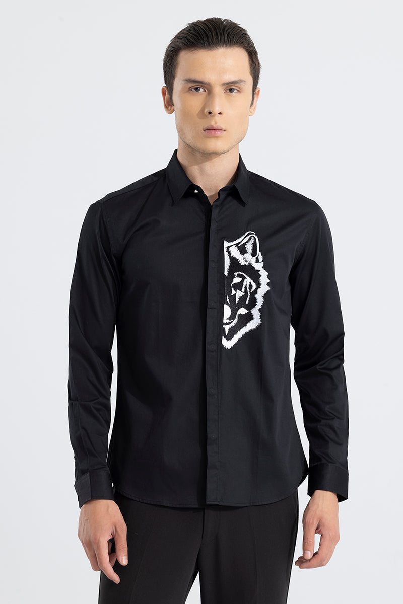 Wolf Embroidered Black shirt